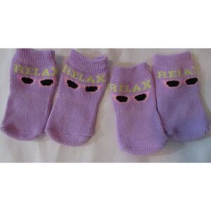 DOG PUPPY SOCKS SET OF 4 PURPLE WITH PINK SUNGLASSES RELAX SMALL